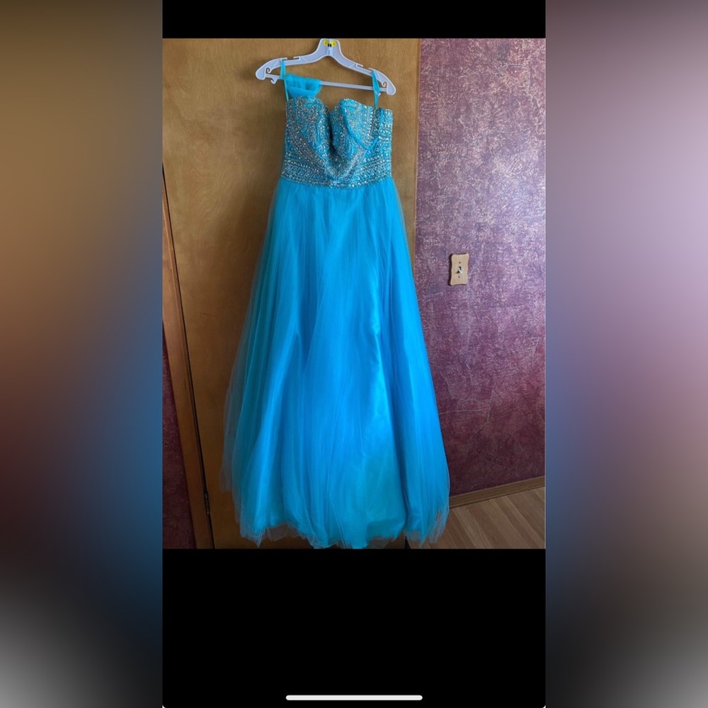 Embellished Blue and Silver Sweetheart Prom Gown